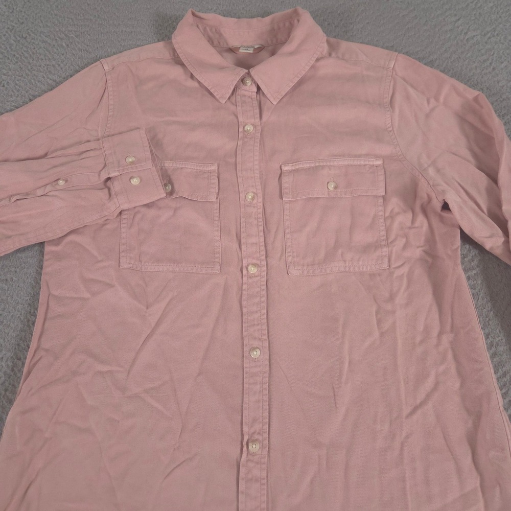L.L. Bean Top Women Medium Pink Soft-Washed Tencel Roll Tab Sleeve Utility Shirt